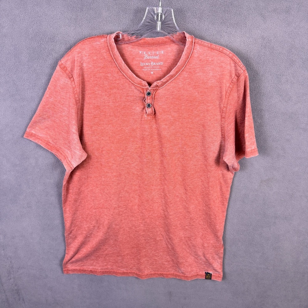 Lucky Brand Venice Burnout Mens Henley Shirt Lightweight Medium Distressed
